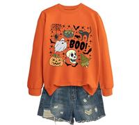 Generisch 2025 Halloween Pullover Halloween Femmes Décontracté Chat Manches Longues Sweatshirt à Capuche pour le Quotidien Sweatshirts pour Femmes, Orange1., S