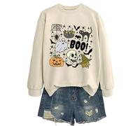 Generisch 2025 Halloween Pullover Halloween Femmes Décontracté Chat Manches Longues Sweatshirt à Capuche pour le Quotidien Sweatshirts pour Femmes, beige, M