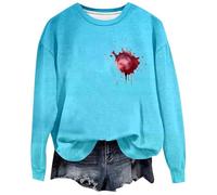 Generisch 2025 Halloween Sweatshirt Halloween Femmes Vêtements de Sport Drôle Lettre T-shirt Manches Longues Halloween Pull Sweatshirt Top Bad Girl Vêtements, bleu ciel, M