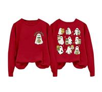 Generisch 2025 Halloween Sweatshirt Pull à capuche avec lettres imprimées et col rond pour femme pour l'automne et l'hiver La Girl, rouge, M