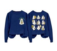 Generisch 2025 Halloween Sweatshirt Pull à capuche avec lettres imprimées et col rond pour femme pour l'automne et l'hiver La Girl, bleu, M