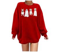 Generisch 2025 Halloween Sweatshirt Pull Sweat-Shirt avec Imprimé Halloween pour Femme | Haut Chic sans Manches pour Hiver Hawaii Hoodie, rouge, M