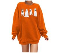 Generisch 2025 Halloween Sweatshirt Pull Sweat-Shirt avec Imprimé Halloween pour Femme | Haut Chic sans Manches pour Hiver Hawaii Hoodie, Orange, M