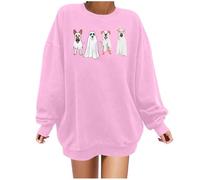 Generisch 2025 Halloween Sweatshirt Pull Sweat-Shirt avec Imprimé Halloween pour Femme | Haut Chic sans Manches pour Hiver Hawaii Hoodie, Rose, M