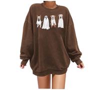 Generisch 2025 Halloween Sweatshirt Pull Sweat-Shirt avec Imprimé Halloween pour Femme | Haut Chic sans Manches pour Hiver Hawaii Hoodie, café, M