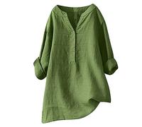 Generisch 2025 Hauts Blouses Boutonnées Amples Col Montant Col à Manches Fixes Chemise Longue Décontractée Femme Blouse Femme Ma Dernière Commande Afficher S'il vous plaît, vert, 5XL