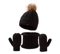 Generisch | 2025 Hiver Chapeau Écharpe Gants Ensemble Tricoté Doublure Polaire Cache-cou Moufles pour tout-petits garçons filles Écharpe Bonnet Homme