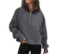Generisch 2025 Hiver Femme Sport Half Zip Yoga Wear Loose Col Montant Pull Polaire Süd, gris, XXL
