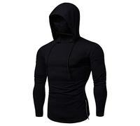 Generisch 2025 Hommes Chemises à Manches Boutonnées Épissure Ouverte Mens Long Large Sports à Capuche Blouse Homme Chemise Blanche Homme, Noir , XL