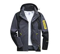 Generisch 2025 Hommes Printemps Trois en une Amovible Deux Pièces Jeunesse Extérieur Manches Longues Capuche Bloc de Couleur Veste Homme Taille L, gris, 3XL
