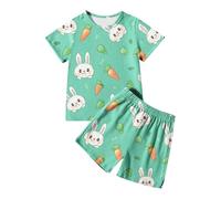 Generisch 2025 - Jour de Pâques Bébé Enfants Garçons Filles Mignon Lapin Poulet Graphique T-shirt à Manches Courtes Haut et Short Ensemble Pantalon Tenue Pantalon de Jogging Fille, vert, 3-4 ans