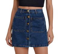 Generisch 2025 Jupes en jean pour femme denim taille haute tendance extensible mini jupe crayon avec boutonnière poches plaquées sur le devant laine à carreaux, Bu2, XXL