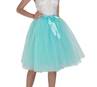 Generisch 2025 - Jupes en tulle pour femmes - Longueur genou - Tutu long pour adultes - En couches - Court bal de fin d'année - Fête - Jupe midi - Vert, bleu ciel, taille unique