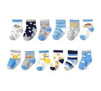 Generisch 2025 Lot de 12 paires de chaussettes antidérapantes pour bébé avec poignées pour garçons et filles de 3 à 5 ans, chaussettes rondes en coton dans les couleurs, chaussettes pour homme 35 à 38