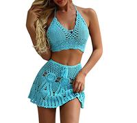 Generisch · 2025 Maillot de bain 2 pièces au crochet et évidé pour femme Bikini pour femme Ensemble rouge, bleu, L