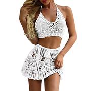 Generisch · 2025 Maillot de bain 2 pièces au crochet et évidé pour femme Bikini pour femme Ensemble rouge, Blanc., L