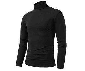 Generisch 2025 Masculin Hiver Chaud Col Montant Mode Thermo Sous-vêtements Hommes T-Shirt Basique Chemise Pull Manches Longues Top Homme, Noir , XL
