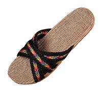 Generisch 2025 Mules d'été pour femme en lin tressé Sandales à enfiler décontractées et tendance Chaussures d'été Chaussures de plage légères respirantes Pantoufles d'intérieur et d'extérieur