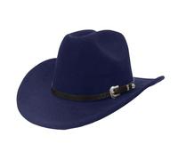 Generisch 2025 Nouveau chapeau de cowboy droit de style britannique Fedora avec haut plat chapeau cylindrique noir style européen américain cowboy bande dessinée, Marine, M
