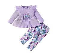Generisch 2025 Nouveau-né Bébé Fille Manches Longues Papillon Imprimé Tops Pantalons 2 Pièces Tenues Ensemble Vêtements pour Enfants Étiquettes, lilas, 6-9 mois