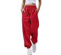Generisch 2025 - Pantalon de jogging bas pour femme, pantalon de jogging, entraînement, pantalon de yoga taille haute avec poches - Pantalon de VTT pour femme, rouge, S