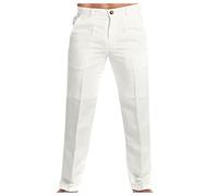 Generisch 2025 Pantalon pour homme printemps été décontracté tout uni peinture coton lin ample grande taille pantalon mode plage poches pantalon vélo ensemble pour homme, blanc, L