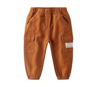 Generisch 2025 Pantalons Garçons Tout-petits Enfants Pantalon Cargo pour Garçons Filles Été Printemps Décontracté Extérieur Jouer École Confortable Léger Pantalon Long Basique Couleur Unie, marron, 18