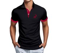 Generisch 2025 Polo à manches courtes pour homme avec broderie girafe et boutonnière Couleur unie, Polo noir pour homme, XL