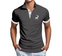 Generisch 2025 Polo à manches courtes pour homme avec broderie girafe et boutonnière Couleur unie, Polo gris foncé pour homme, S