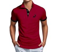 Generisch 2025 Polo à manches courtes pour homme avec broderie girafe et boutonnière Couleur unie, Polo rouge pour homme, S