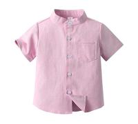 Generisch 2025-Printemps-Été Garçons Chemise à Manches Courtes Couleur Unie Simple Boutonnage Coton Cardigan Enfant Chemise, Rose, 7-8 ans