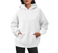 Generisch 2025 Pull à capuche artificiel court en velours à manches longues avec poches Tenue d'hiver Vêtements Pull de Noël pour frères et sœurs, Blanc., L