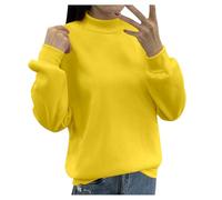 Generisch 2025 Pull à manches longues pour femmes avec doublure en polaire, petit col roulé, col rond ample et décontracté, uni, pull sans veste de Noël pour femmes, jaune, L