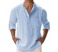 Generisch 2025 Pull à manches longues pour homme - Printemps été - Col montant - Couleur unie, bleu, XL