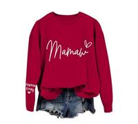 Generisch 2025 Pullover Sweatshirt Femmes Casual Mode Anglais Maman Imprimé Col Rond Manches Longues Pull Sweat-shirt, rouge, S