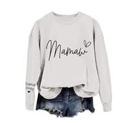 Generisch 2025 Pullover Sweatshirt Femmes Casual Mode Anglais Maman Imprimé Col Rond Manches Longues Pull Sweat-shirt, Blanc., M
