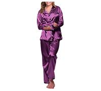 Generisch 2025 - Pyjama long pour femme - Ensemble de pyjamas en satin - Sous-vêtements en satin - Ensemble de slips, lilas, L