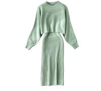 Generisch 2025 - Robe en tricot pour femme - Costume deux pièces - Pull - Robe supérieure - Moulante - Ensemble 2 pièces - Pull - Robe midi - Robe en tricot - Ensemble souris pour femme, vert, taille