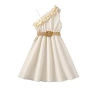Generisch 2025 Robe pour enfant Printemps Été Sangle Volants Couleur unie Princesse Fille Robe décontractée avec ceinture Bébé Fille, Blanc., 9-10 ans