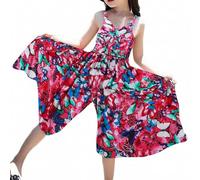 Generisch 2025 Robes d'été Mousseline de Soie Style étranger Grande Floral Jambe Large Combinaison Robe Bohême Été, rouge, 13-14 ans