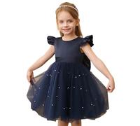 Generisch 2025 Robes Enfants Robe en Maille Robe Élégante Petite Fille Princesse Robe, Marine, 6-7 ans
