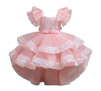 Generisch 2025 Robes Enfants Robe en Maille Robe Élégante Petite Fille Princesse Robe, Rose clair, 5-6 ans