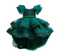 Generisch 2025 Robes Enfants Robe en Maille Robe Élégante Petite Fille Princesse Robe, Vert foncé., 4-5 ans