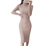 Generisch 2025 Robes pull à col roulé à manches longues pour femme - Robe midi tricotée moulante - Mélange &, Rose, L