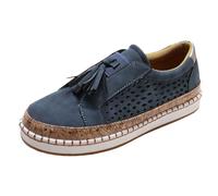 Generisch 2025-Sandale Slides Chaussures d'été pour femme Chaussures à franges creuses Bout rond Chaussures plates à enfiler pour femme, bleu, 39 EU