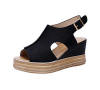 Generisch 2025-Sandale Slides Chaussures d'été pour femme Chaussures unies à bout ouvert à bout ouvert Talon compensé, Noir , 39 EU