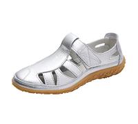 Generisch 2025-Sandale Slides Chaussures d'été pour femmes Chaussures pour femmes Mode Semelle plate Semelle souple Sandales décontractées rétro, argenté, 37 EU