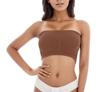 Generisch 2025- Soutien-gorge bandeau sans bretelles sport soutien-gorge haut taille extensible plus rembourrage de yoga pour femmes, café, M