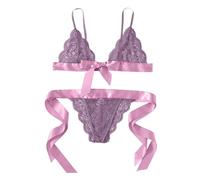 Generisch 2025 Soutien-gorge Sous-vêtements Coquilles Saint-Jacques Ensemble de sous-vêtements charmants Nœud papillon Femmes Dentelle, lilas, L
