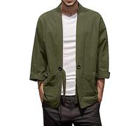 Generisch 2025 style homme style national rétro ample mince cardigan kimono robe japonaise 7 manches coupées manteau grande taille rétro string cardigan hommes collège, vert, L